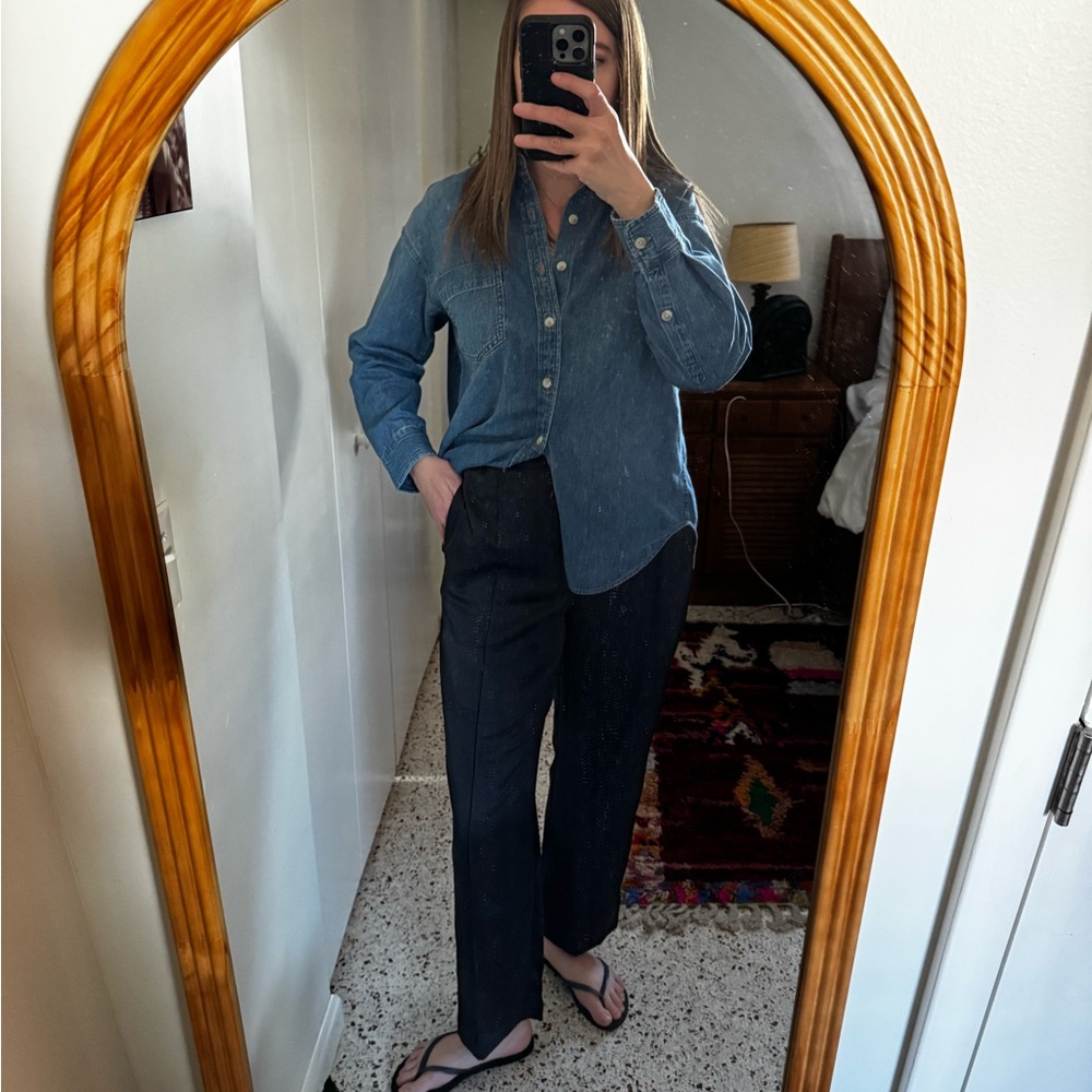 Madewell Satin Style Straight Leg Black Pants - Picture 2 of 7